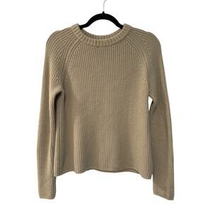 Jenni Kayne XS Fisherman Sweater 100% Cashmere $425 Neutral Ribbed Willow Taupe